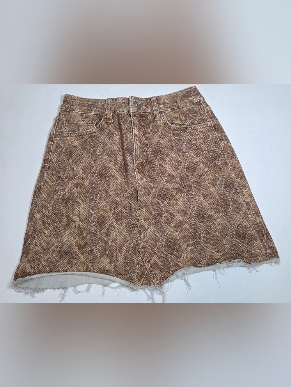 PAIGE Brown Snake-Print Slim Jeans Skirt